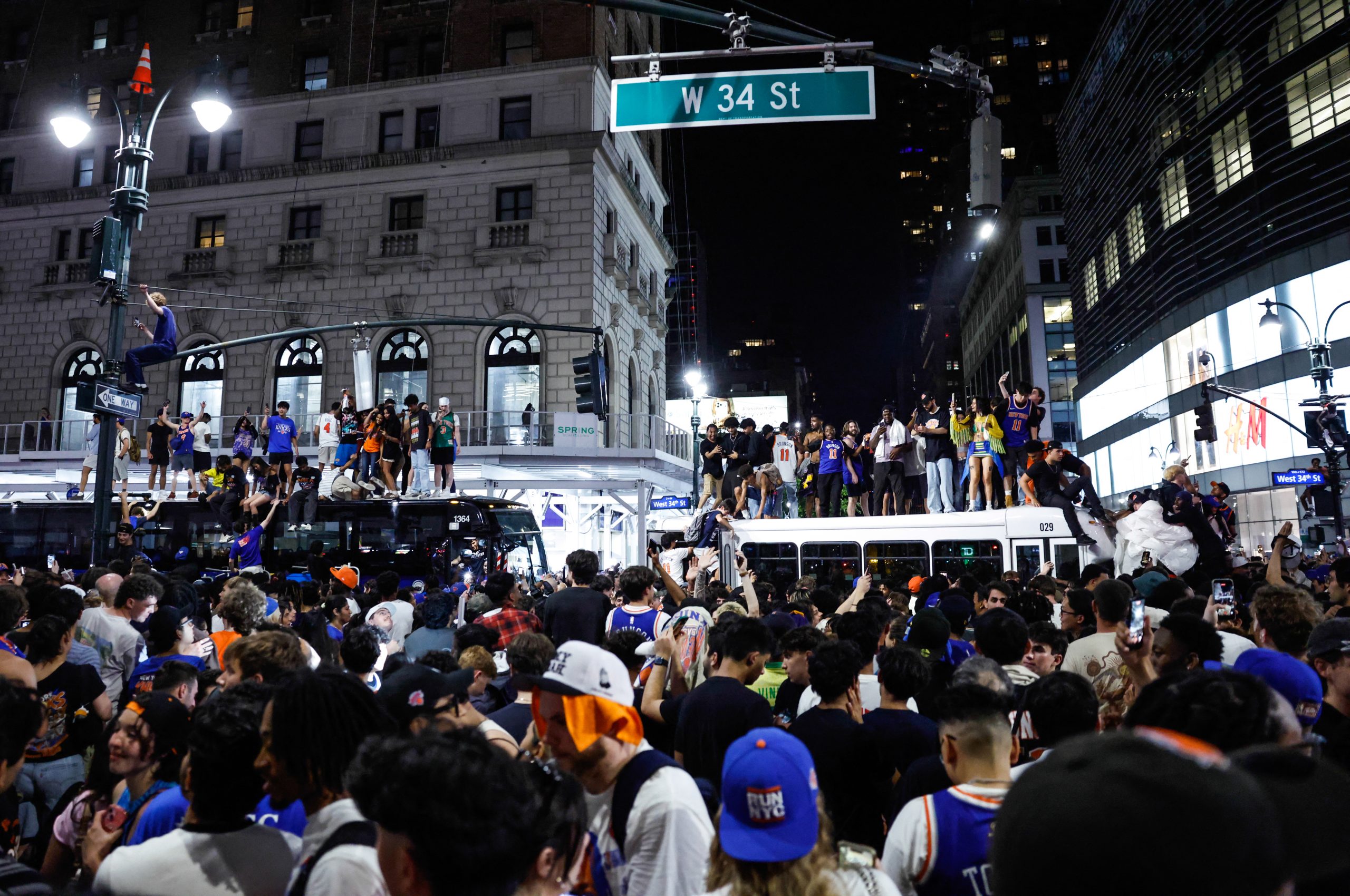 NYPD Officer Encourages Knicks Victory Celebration