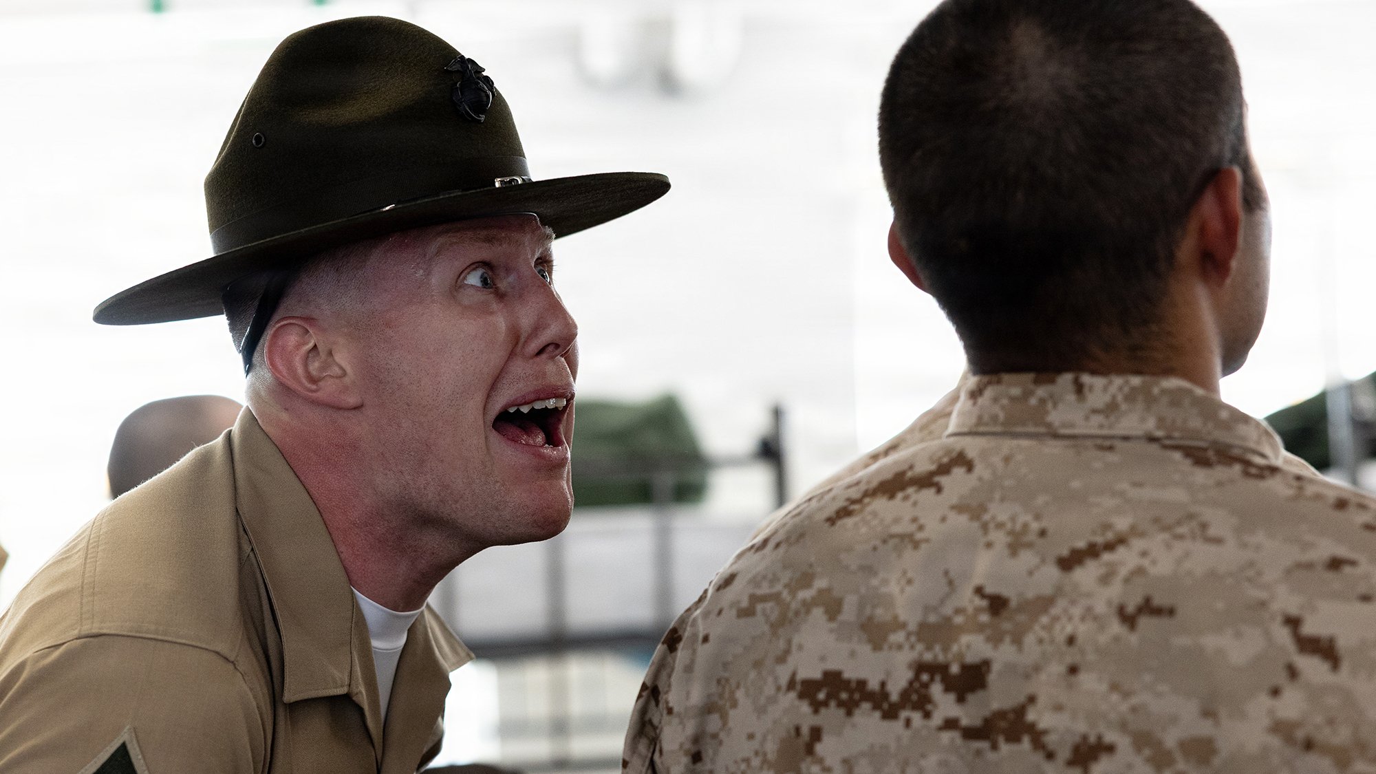 This is what it looks like when Marine recruits meet their drill instructors for the first time