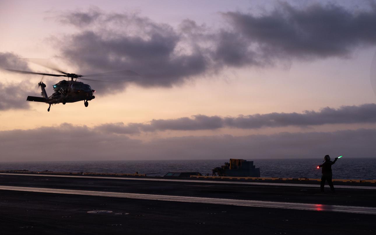 Navy searches for missing crew member after helicopter makes emergency landing in Arabian Sea