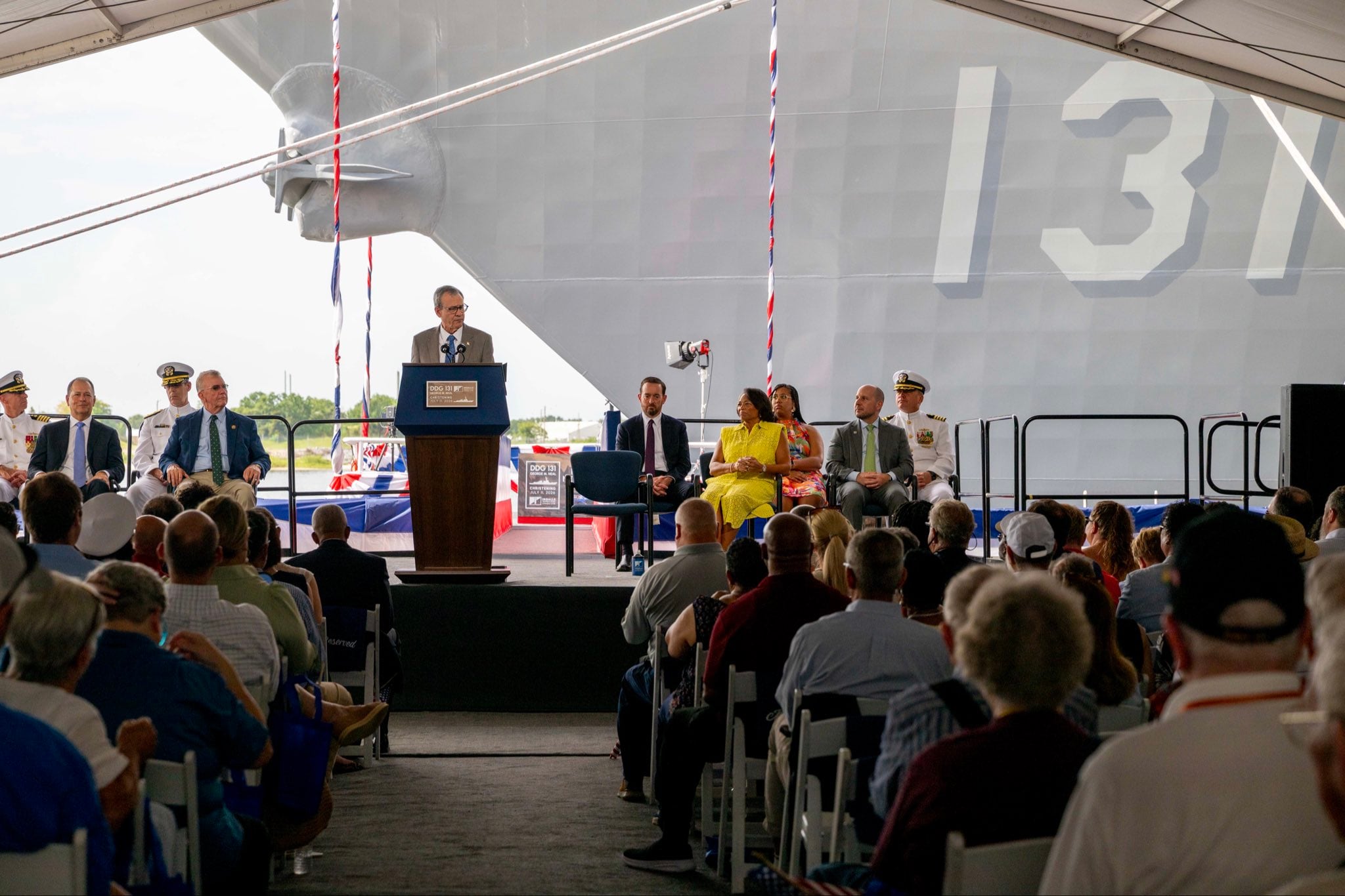 Navy christens Flight III Arleigh Burke-class destroyer after Korean War hero