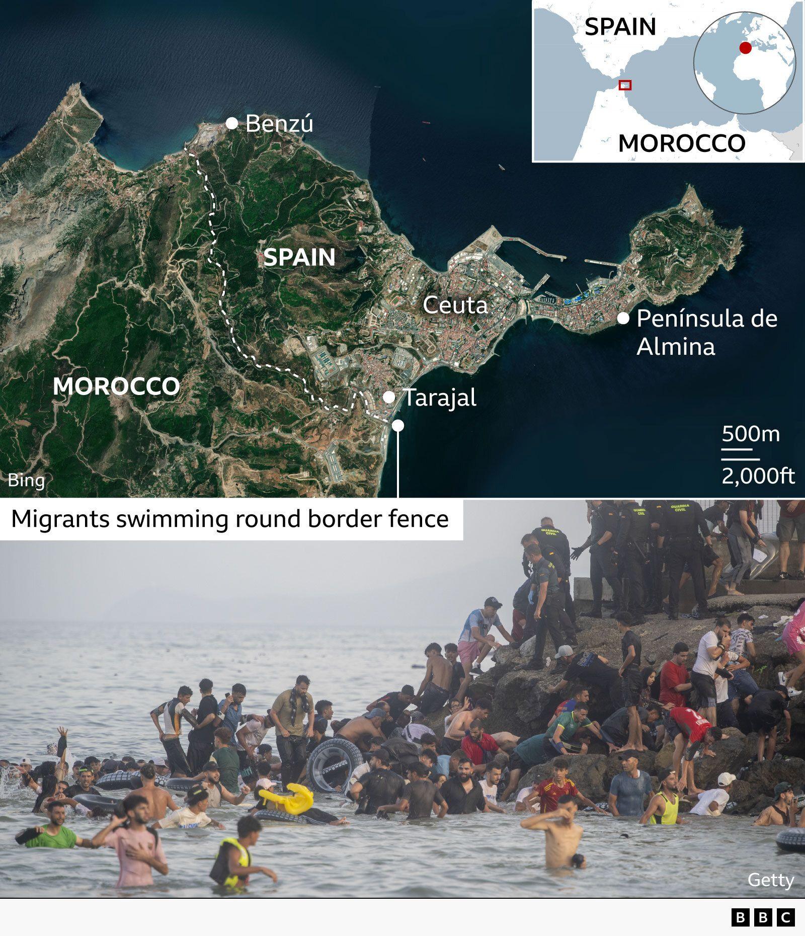 About 60,000 migrants arrive in Ceuta in 24 hours, Spanish territory's leader says