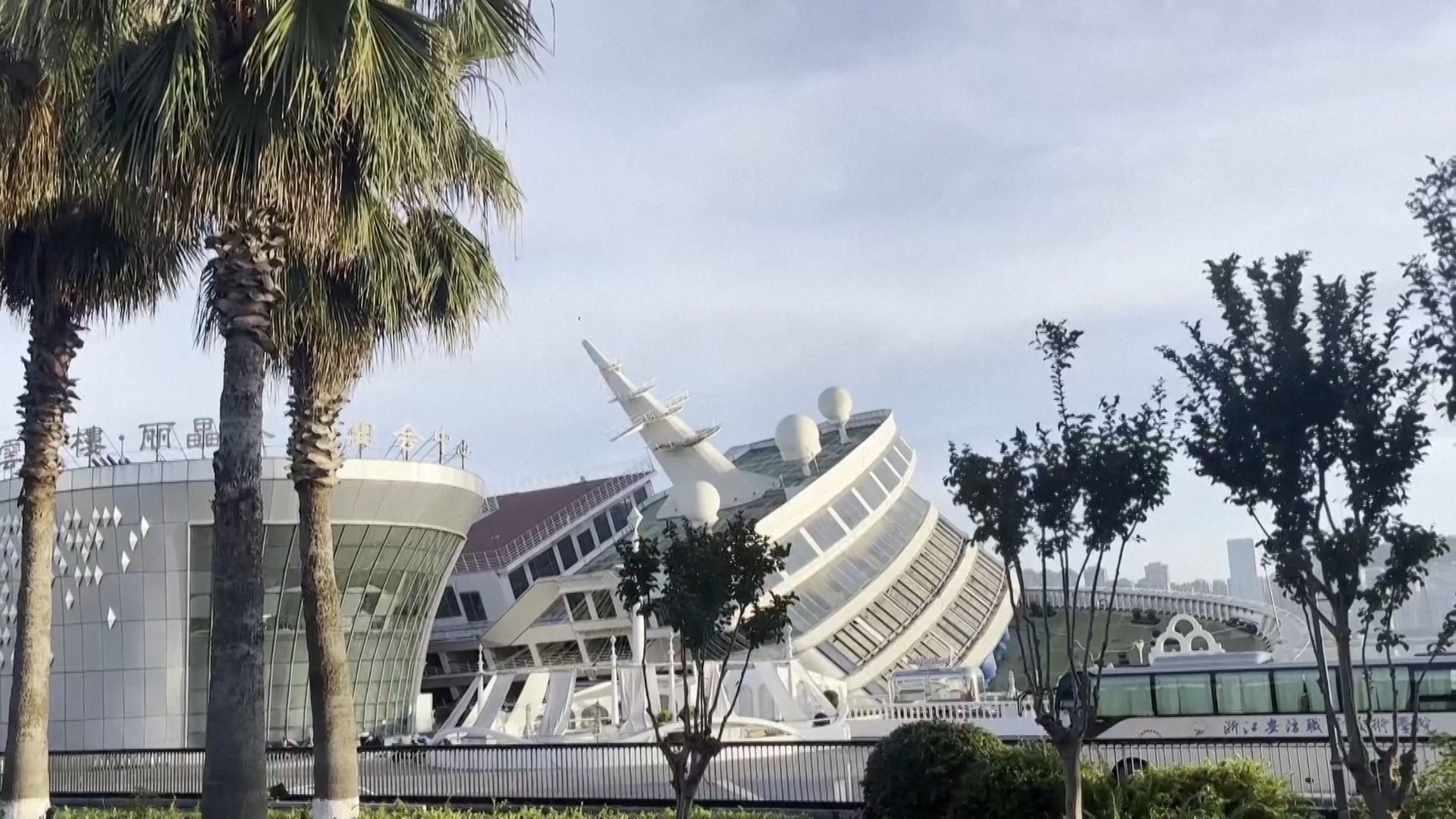 Cruise ship hotel left listing in China port after high tides