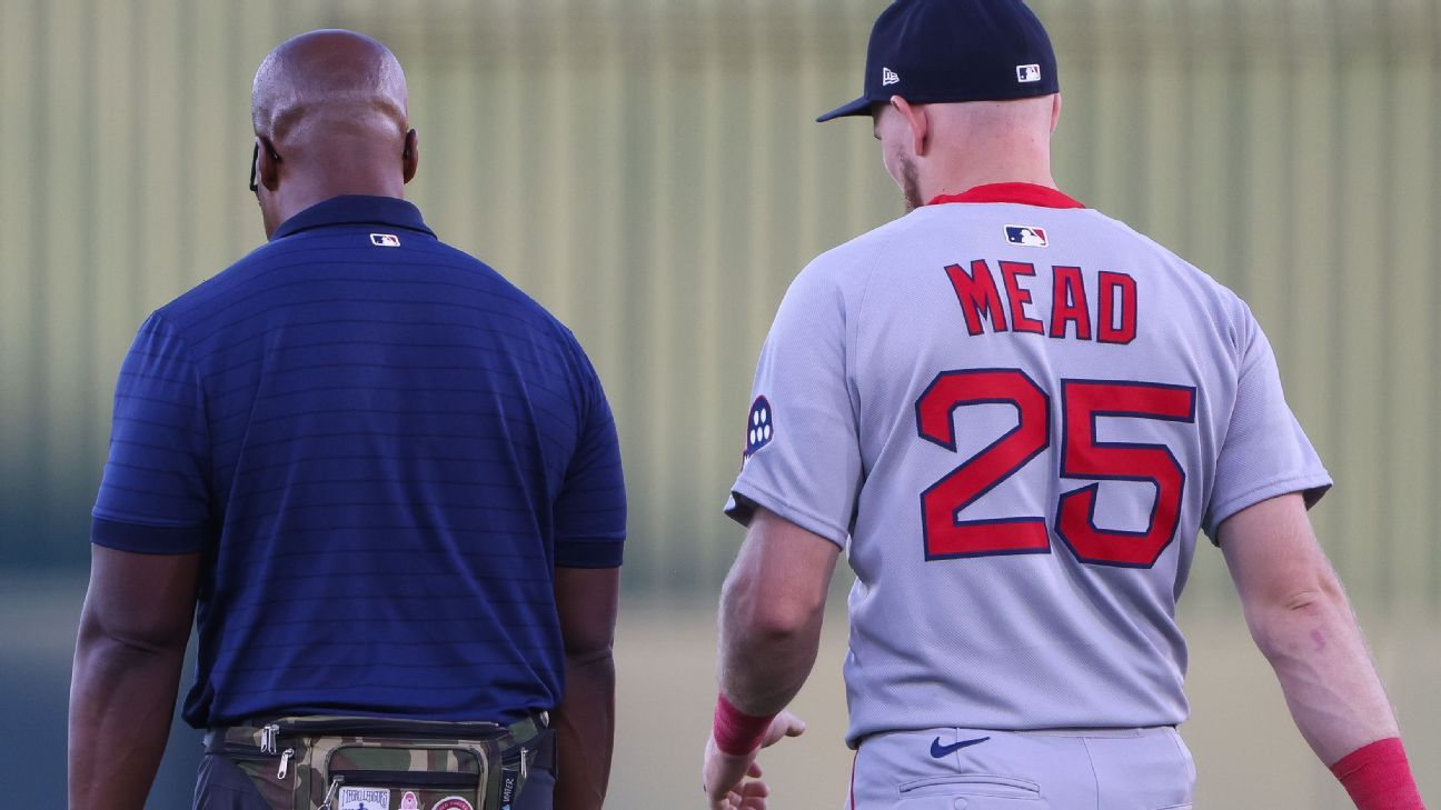 Mead exits Red Sox debut with contusion after HBP
