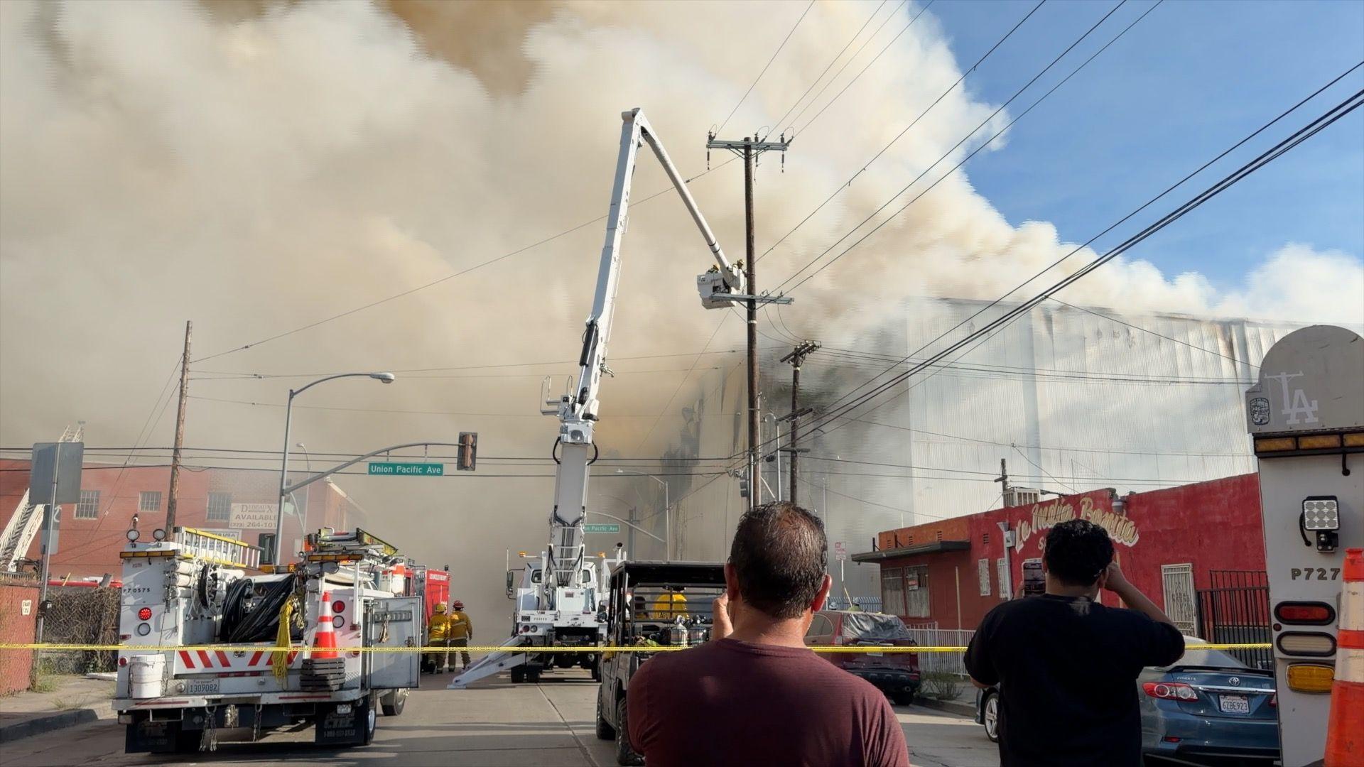 Tonnes of rotting food from vast LA warehouse fire creates unbearable stench