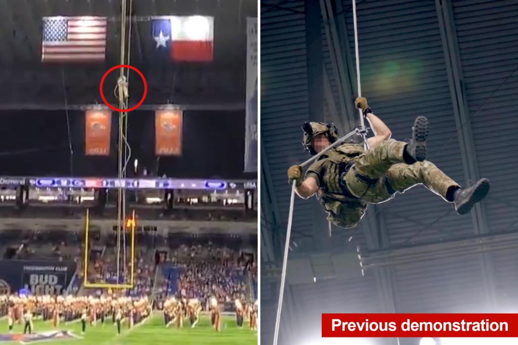 Air Force commando crashes to ground while rappelling from 170-foot ceiling at UTSA game – New York Post