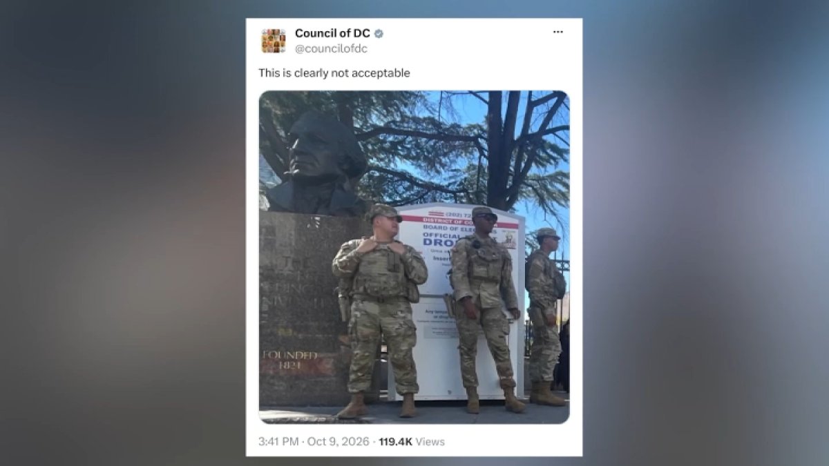 Image of armed National Guard surrounding ballot drop box triggers concern in DC – NBC4 Washington