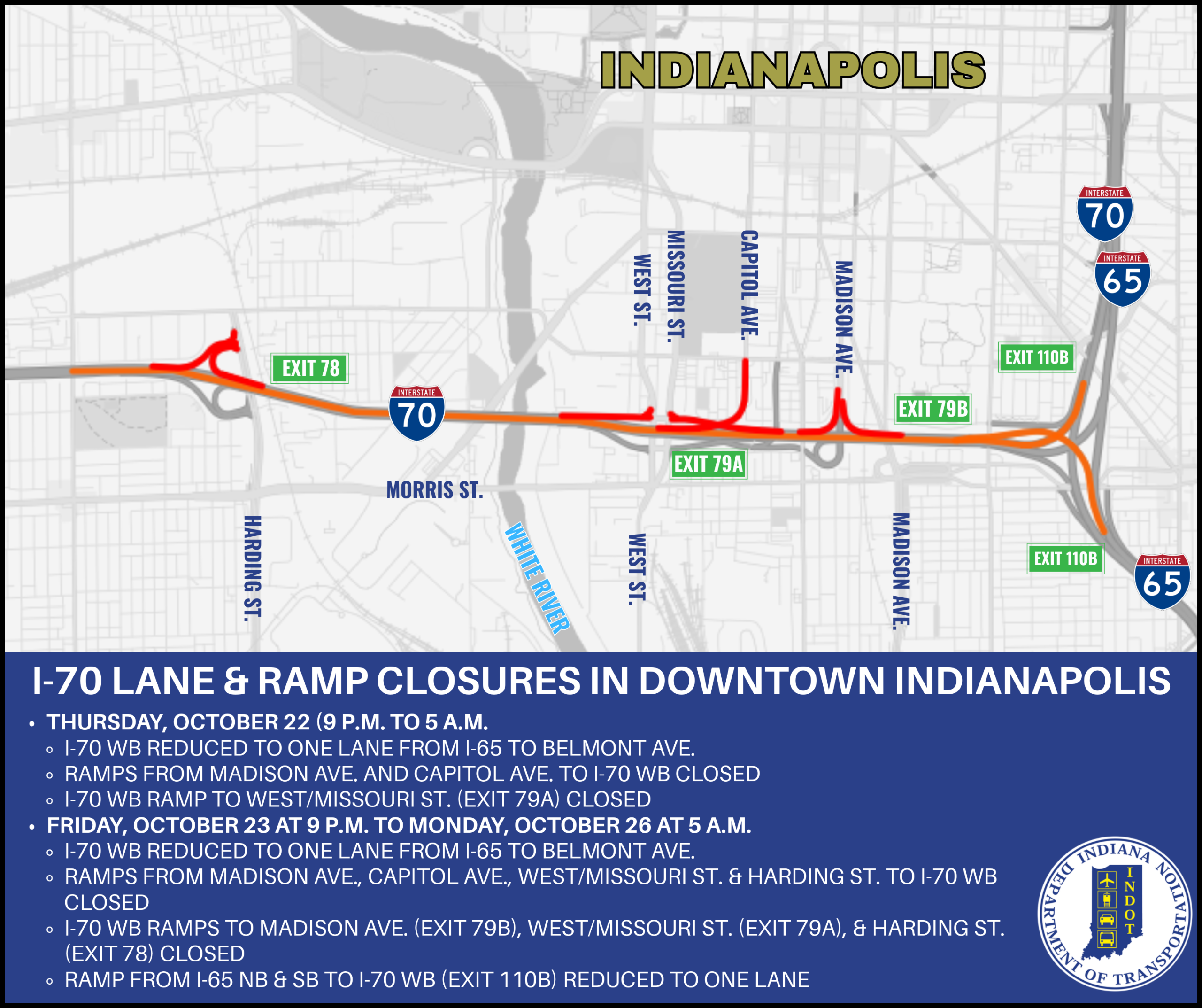 I-70 lane, ramp closures planned in downtown Indianapolis – WRTV