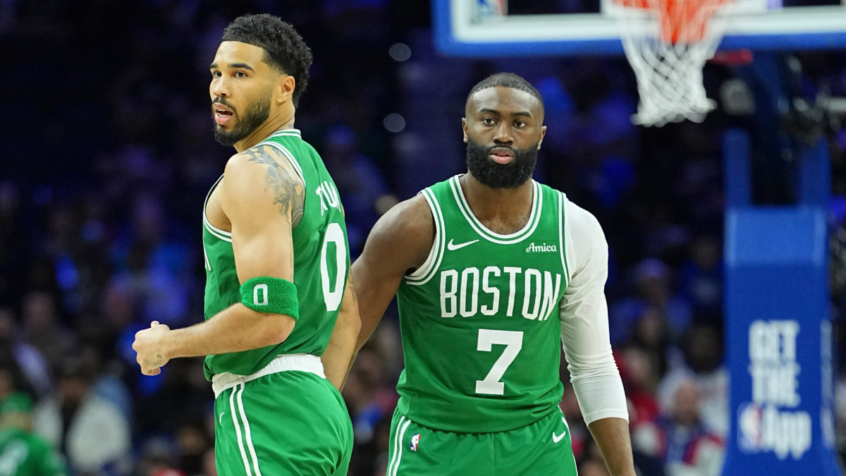 Jaylen Brown calls 'cap' on Jayson Tatum's recollection of stunning Celtics-76ers trade