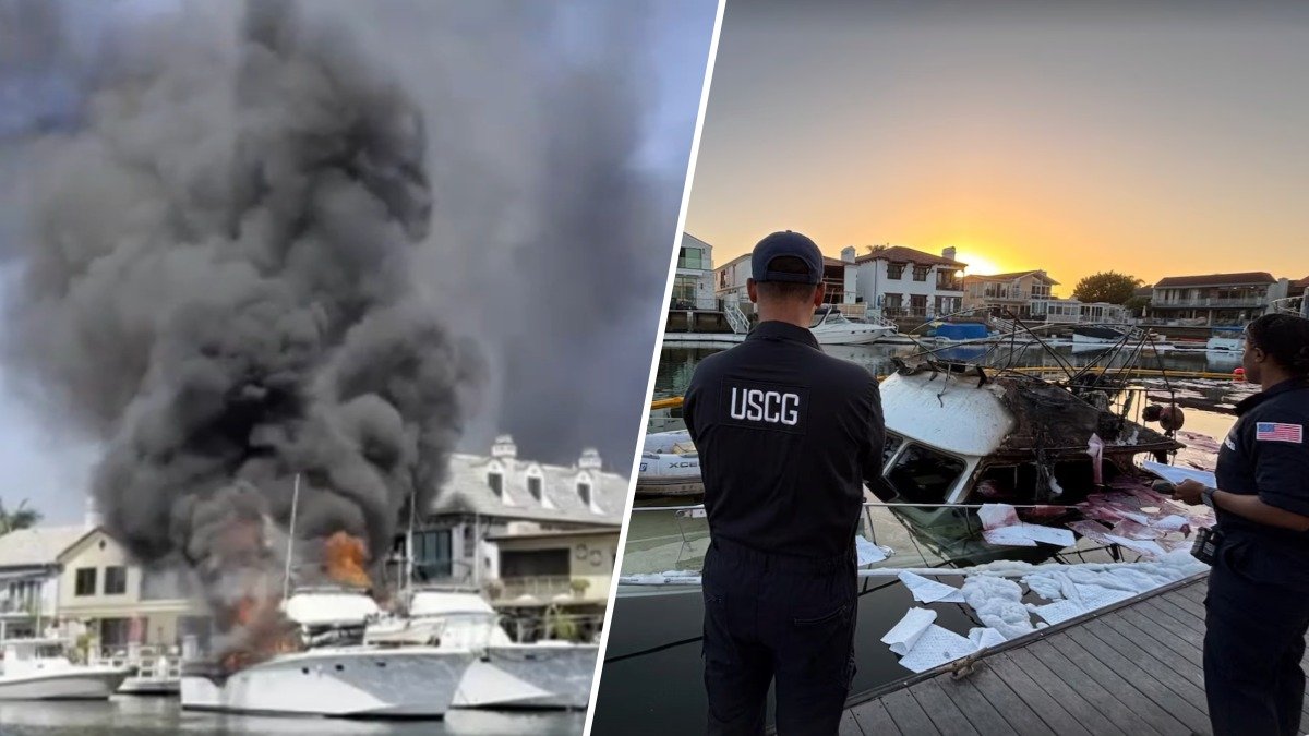 Oil spill cleanup underway after boat catches fire, sinks in Huntington Beach Harbor – NBC Los Angeles